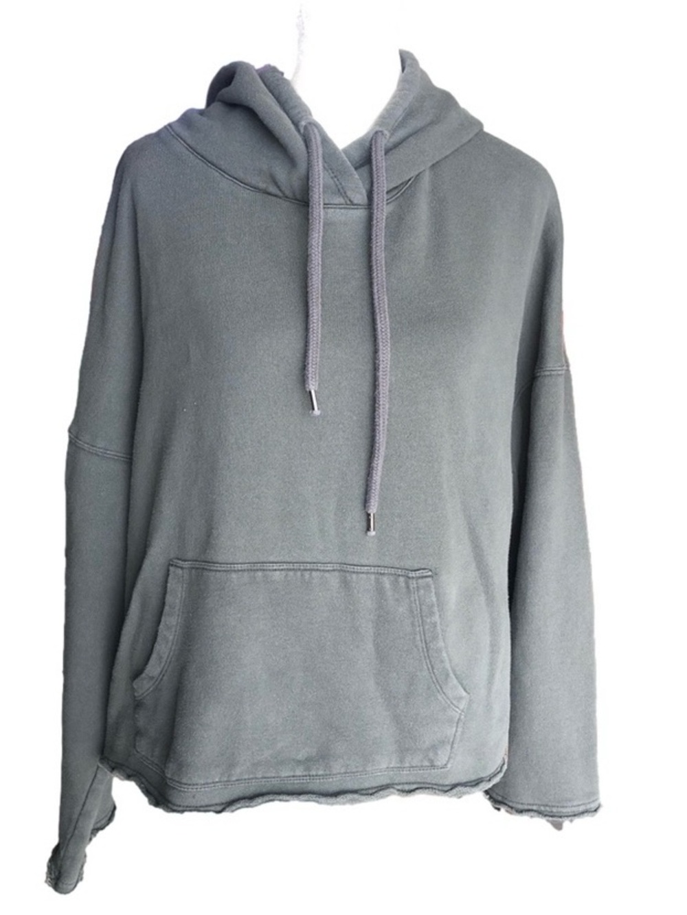 Betsey Johnson Gray Embroidered Floral Distressed Raw Hem Hoodie Sweater